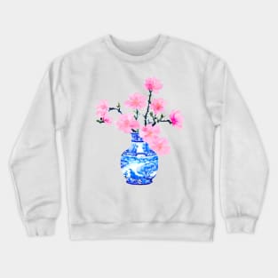 Cherry blossom in blue and white chinoiserie jar Crewneck Sweatshirt